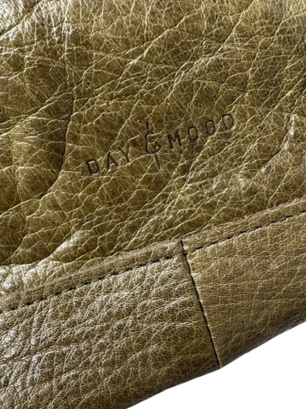 Day & Mood Olive Soft Leather Bag Button Flap & Zipper On Front Tote View 3